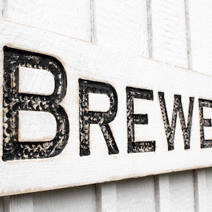 Brewery Sign - Carved in a Solid Wood Board Rustic Distressed Shop Advertisement Bar Tap House Beer Restaurant Café Bar Wooden Décor