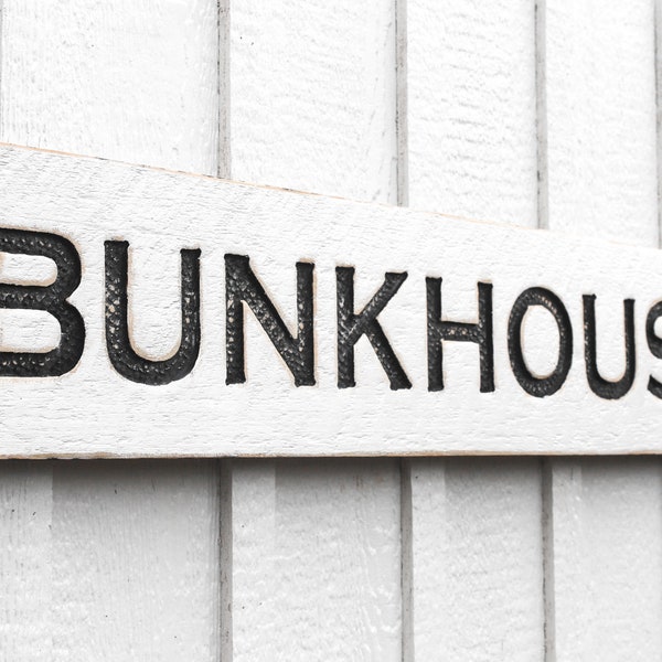 Bunkhouse Sign - Carved in a Solid Wood Board Rustic Distressed Farmhouse Lakehouse Western Ranch Cabin Bed & Breakfast Entryway Wall Décor