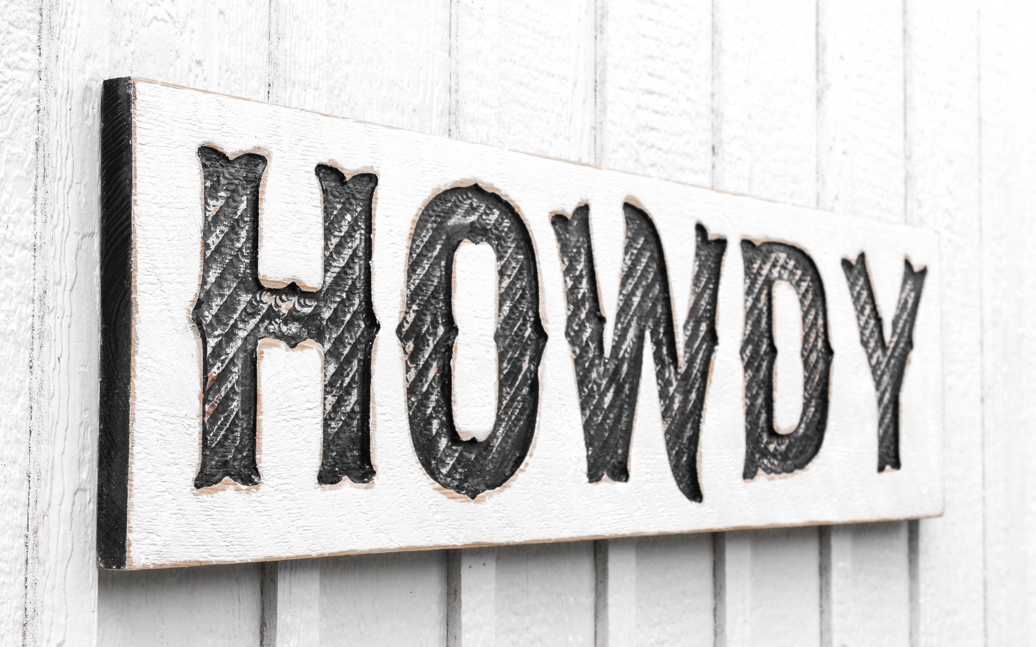 Howdy Sign - Carved in a Solid Wood Board Rustic Distressed Vintage ...