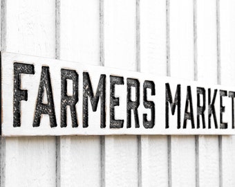 Farmers Market Sign - Carved in a Solid Wood Board Rustic Distressed Shop Modern Farmhouse Style Farm Stand Wooden Produce Garden Gift