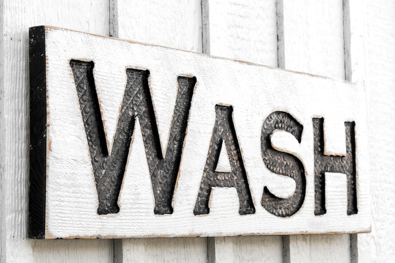 Wash Sign - Carved in a 30"x10" Solid Wood Board Rustic Distressed ...