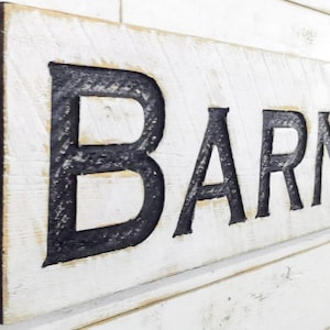 Barn Sign - Carved in a 24&quot;x10&quot; Solid Wood Board Rustic Distressed Shop Advertisement Farmhouse Style Wooden Wood Gift Minimalist Farm
