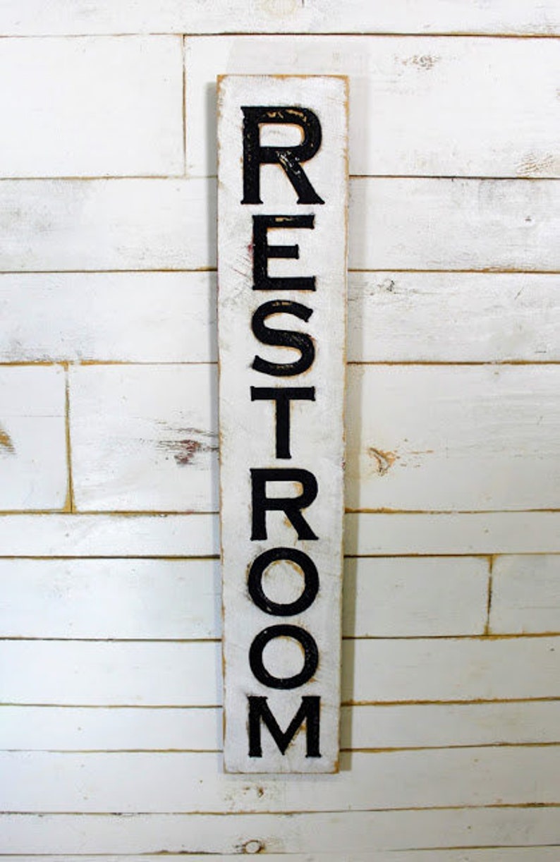 Restroom Sign Vertical 8 x 40 Carved in a | Etsy