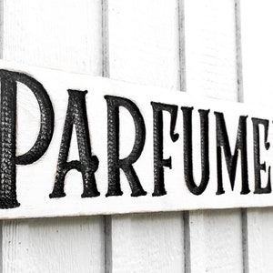 Parfumerie Sign Carved in a 40x8 Solid Wood Board Rustic Distressed Shop Advertisement Farmhouse Style French Country Wooden Gift Bild 1
