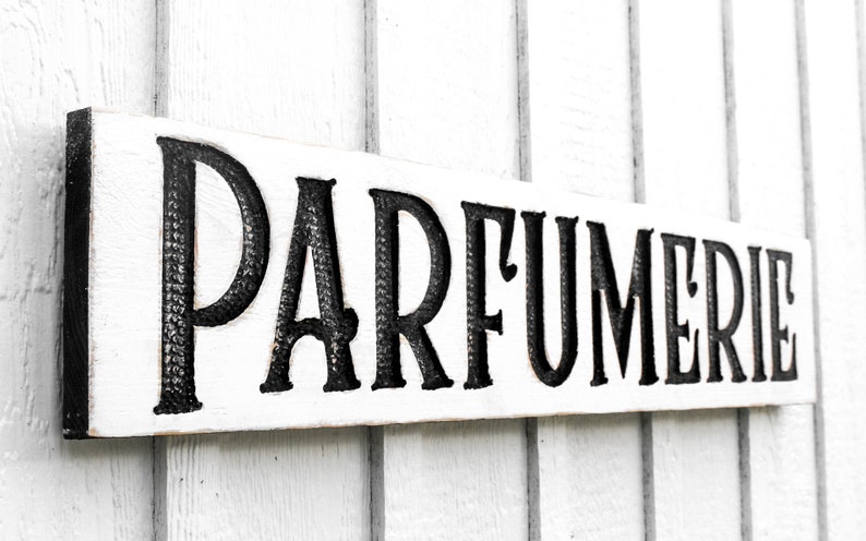 Parfumerie Sign Carved in a 40x8 Solid Wood Board Rustic Distressed Shop Advertisement Farmhouse Style French Country Wooden Gift Bild 1