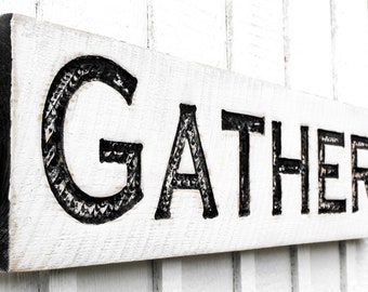 Rustic Wood Gather Sign - Distressed Farmhouse Kitchen Decor