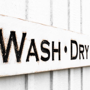 Wash Dry Fold Sign - Carved in a Solid Wood Board Rustic Distressed Farmhouse Style Laundry Room Laundromat Décor