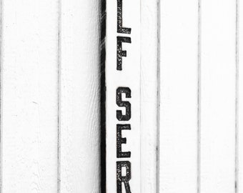 Vertical Self Serve Sign - Carved in a 6" x 45" Solid Wood Board Rustic Distressed Farmhouse Style Kitchen Pantry Laundry Coffee Bar Décor