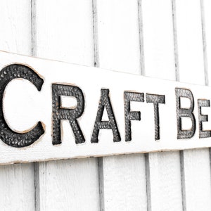 Craft Beer Sign - Carved in a 48"x8" Solid Wood Board Rustic Distressed Farmhouse Style Shop Ad Bar Tap House Pub Kitchen Restaurant Décor