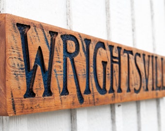 Carved Wrightsville Beach Sign – Rustic Distressed Wood, North Carolina Made