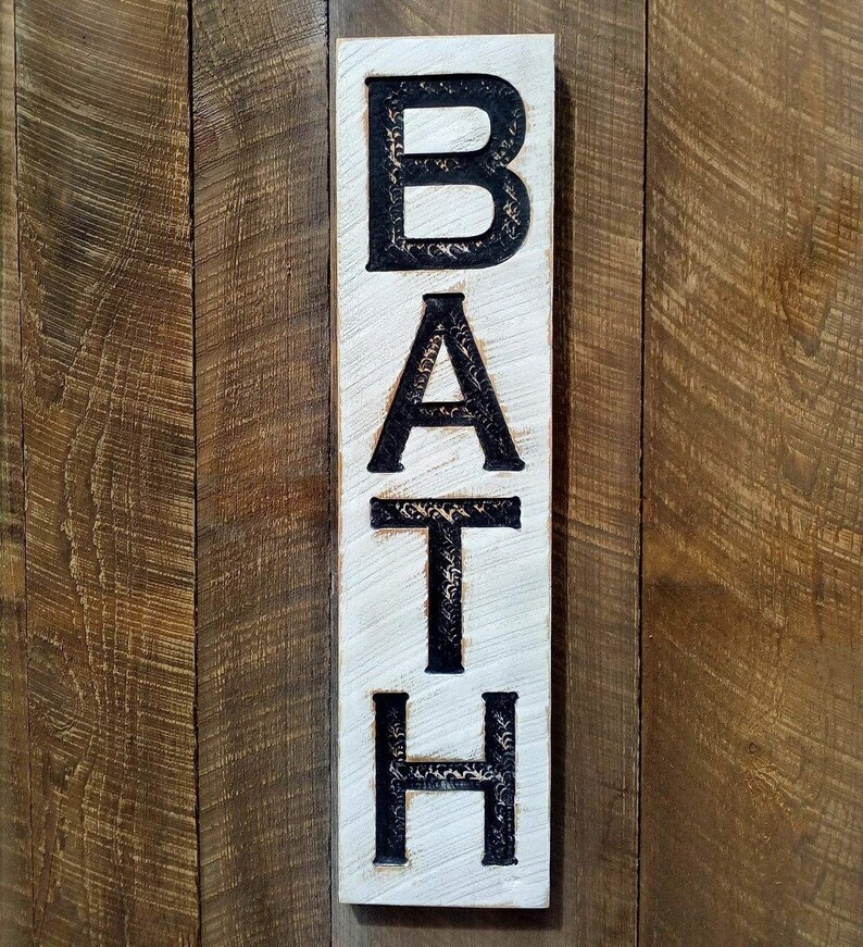 Bath Sign Vertical Carved in a 32x8 Solid Wood Etsy