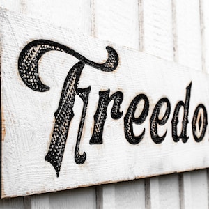 Freedom Sign - Carved in a 40&quot;x10&quot; Solid Wood  Board Rustic Distressed Arts & Crafts Farmhouse Style Wall Decor Wooden Gift