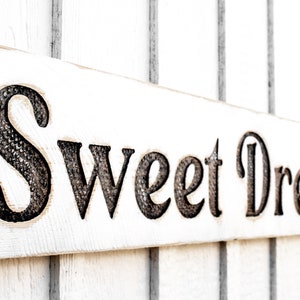 Sweet Dreams Sign - Carved in a Solid Wood Board Rustic Distressed Kids Bedroom Nursery Farmhouse Style Décor
