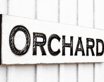 Orchard Sign - Carved in a Solid Wood Board Rustic Distressed Farmhouse Style Farmers Market Farm Stand Summer Fruit Produce Garden Gift
