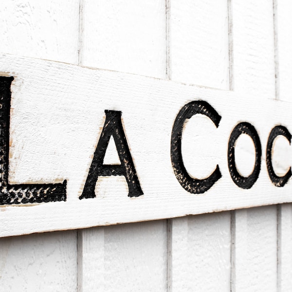 La Cocina Sign - Carved in a Solid Wood Board Rustic Distressed Farmhouse Style Kitchen Restaurant Café Wooden Gift