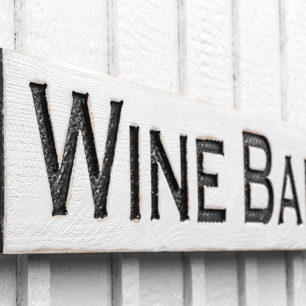 Wine Bar Sign - Carved in a Solid Wood Board Rustic Distressed Farmhouse Style Winery Vineyard Wedding Gift Restaurant Kitchen Décor