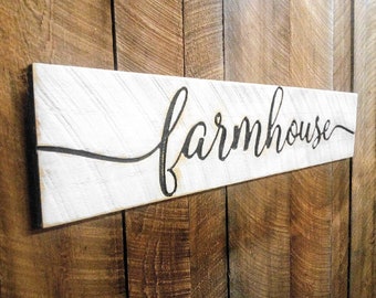 Farmhouse Sign Scripted - Carved in a 48”x10” Solid Wood Board Rustic Distressed Shabby Chic Style Décor