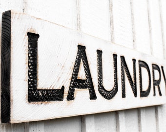 Rustic Carved Wood Laundry Sign – Farmhouse Décor