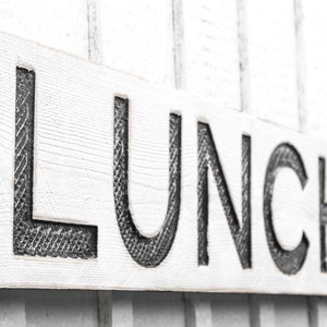 Lunch Sign - Carved in a 40&quot;x8&quot; Solid Wood Board Rustic Distressed Vintage Farmhouse Style Made in USA
