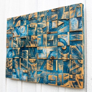 Wooden Wall Quilt - Wood Mosaic Made from Carved Solid Wood Boards Rustic Distressed Farmhouse Style Décor