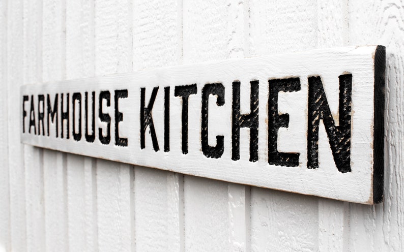 Farmhouse Kitchen Sign - Carved in a Solid Wood Board Rustic Distressed Shop Farmhouse Style Wooden Gift image 3