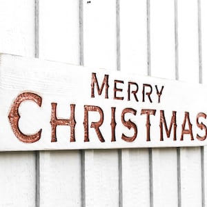 Merry Christmas Sign - Carved in a 48"x10" Solid Wood Board Rustic Distressed Farmhouse Style Porch Entryway Foyer Winter Holiday Décor