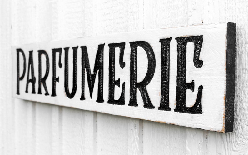 Parfumerie Sign Carved in a 40x8 Solid Wood Board Rustic Distressed Shop Advertisement Farmhouse Style French Country Wooden Gift Bild 3