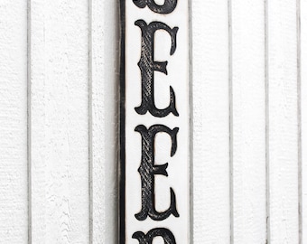 Beer Sign - Carved in a 10" x 40" Solid Wood Board Rustic Distressed Kitchen Restaurant Brewery Bar Saloon Tap House Man Cave Western Décor