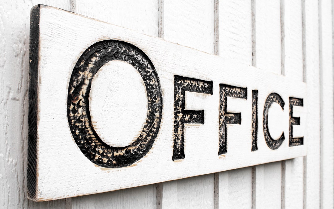 Rustic Office Sign Office Sign Horizontal - Carved in a Solid Wood Board Rustic Distressed ...