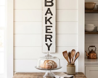 Vertical Bakery Sign – Carved Wood, Rustic Farmhouse Decor
