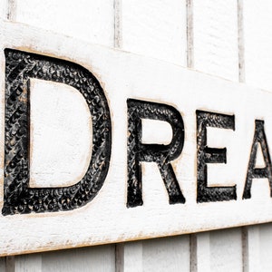 Dream Sign - Carved in a Solid Wood Board Rustic Distressed Arts & Crafts Farmhouse Style Wall Décor Wooden Gift