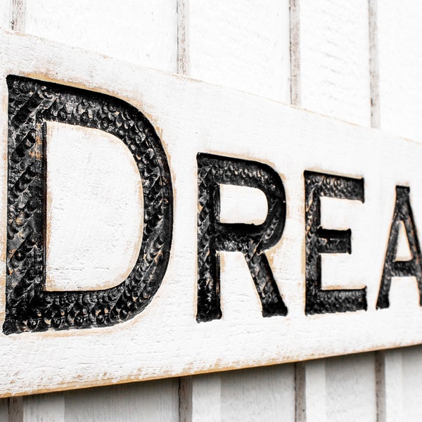 Carved Wood Dream Sign – Rustic Farmhouse Wall Decor
