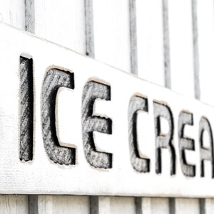Ice Cream Sign - Carved in a 48&quot;x8&quot; Solid Wood Board Rustic Distressed Modern Farmhouse Vintage Summer Kitchen Restaurant Creamery Décor