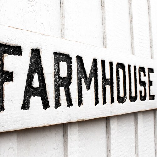 Farmhouse Kitchen Sign - Carved in a Solid Wood Board Rustic Distressed Shop Farmhouse Style Wooden Gift