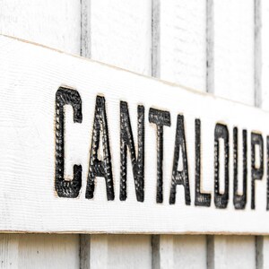 Cantaloupe Sign - Carved in a 40”x8” Solid Wood Board Rustic Distressed Farm Stand Farmers Market Summer Fruit Melon Slice Garden Décor