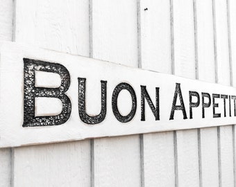 Buon Appetito Sign - Carved in a 55" x 8" Solid Wood Board Rustic Distressed Farmhouse Italian Kitchen Restaurant Décor