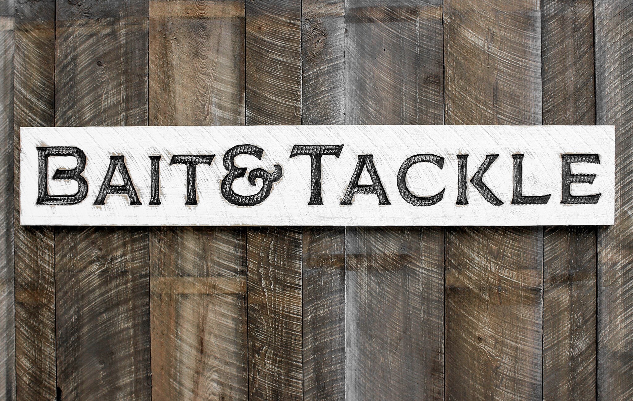 Bait & Tackle Sign - Carved in a Solid Wood Board Rustic Distressed ...