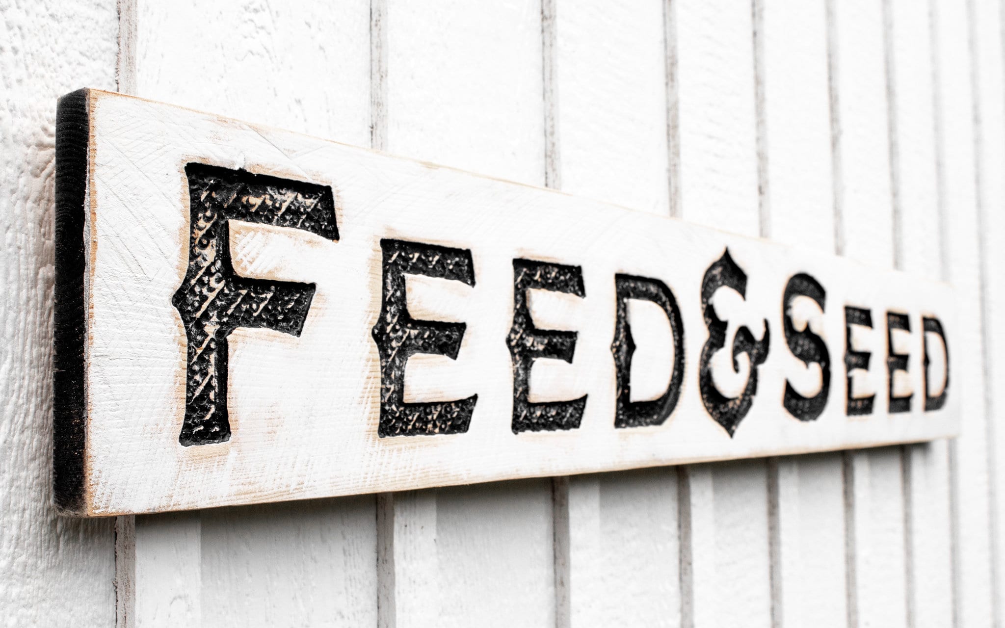 Feed & Seed Sign - Carved in a Solid Wood Board Rustic Distressed Farmhouse Country Vintage Style General Store Shop Advertisement Piece