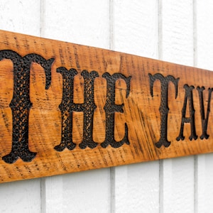 The Tavern Sign - Carved in a Solid Wood Board Rustic Distressed Farmhouse Bar Pub Tap House Brewery Saloon Western Style Décor