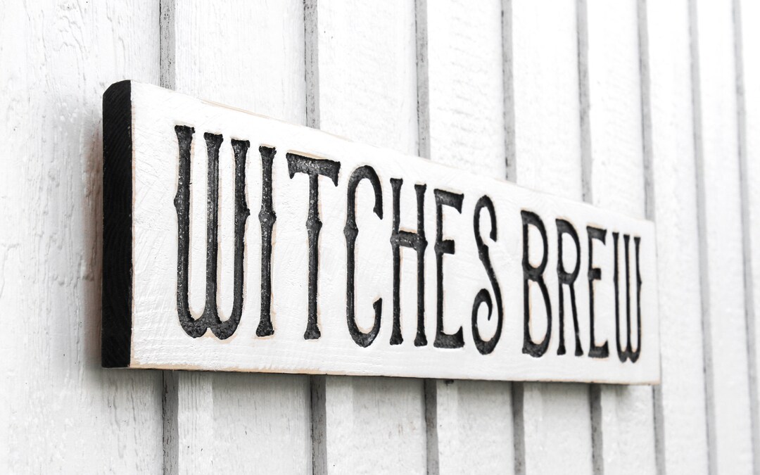 Witches Brew Sign Carved in Solid Wood Rustic Distressed Finish