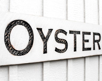Carved Wood Oysters Sign – Rustic Beach House Decor
