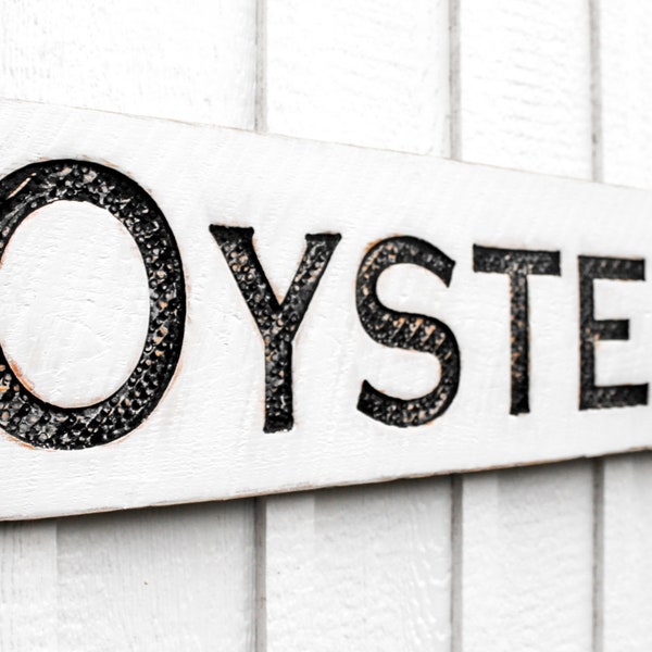 Oysters Sign - Carved in a Solid Wood Board Rustic Distressed Shop Advertisement Beach House Restaurant Fishmonger Coastal Living