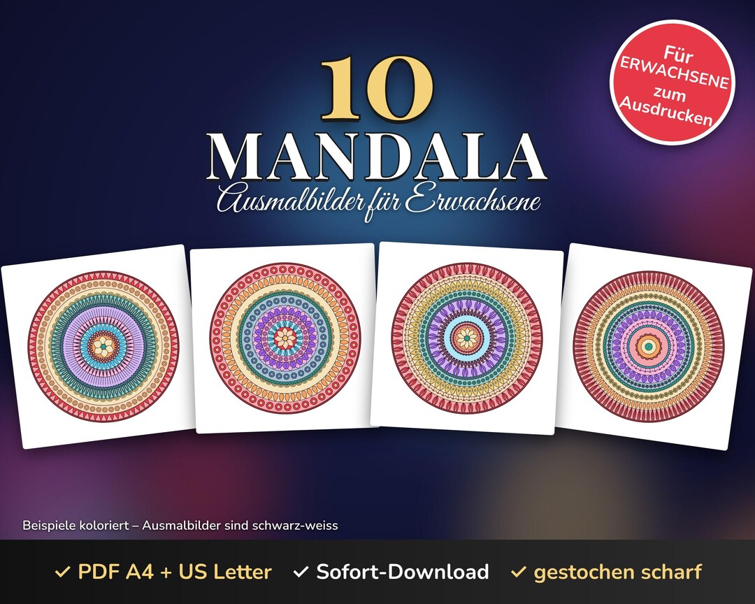10 Simple Mandala Coloring Pages for Adults, Beginner Mini Set ...