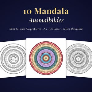 10 Mandala Ausmalbilder Erwachsene, Mini Set zum Ausdrucken