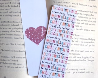 Cozy Autumn Words Bookmark -Chilly Weather Bookmark - Fall Bookmark