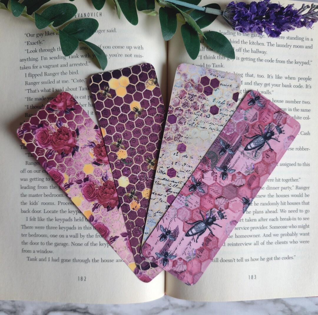Burgundy Bee Bookmarks - Floral Bookmark - Book Accessories - Honeycomb ...
