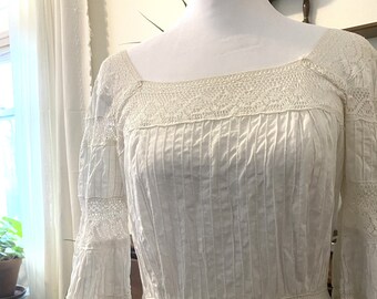 Vintage Ropamex 100% Algodon Cotton Lace Mexican Wedding Dress - Made in Mexico