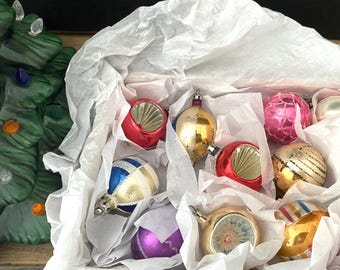 12 Vintage Hand-Painted Glass Polish Christmas Tree Ornaments - Box Not Original