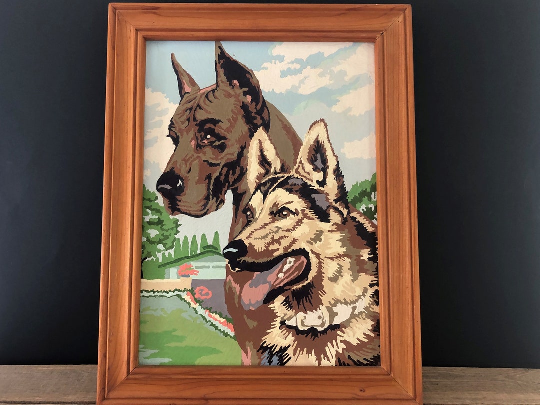 Framed Paint by Numbers Two Dogs/vintage Paint by Numbers Great Dane