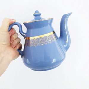 Vintage Blue and Gold Ceramic 6 Cup Hall Teapot - Made in USA